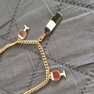 Wine bottle and glasses charm chain necklace